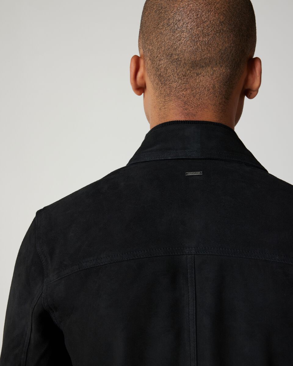Suede Zip Through Trucker Jacket, Black Suede Zip Through Trucker Jacket
